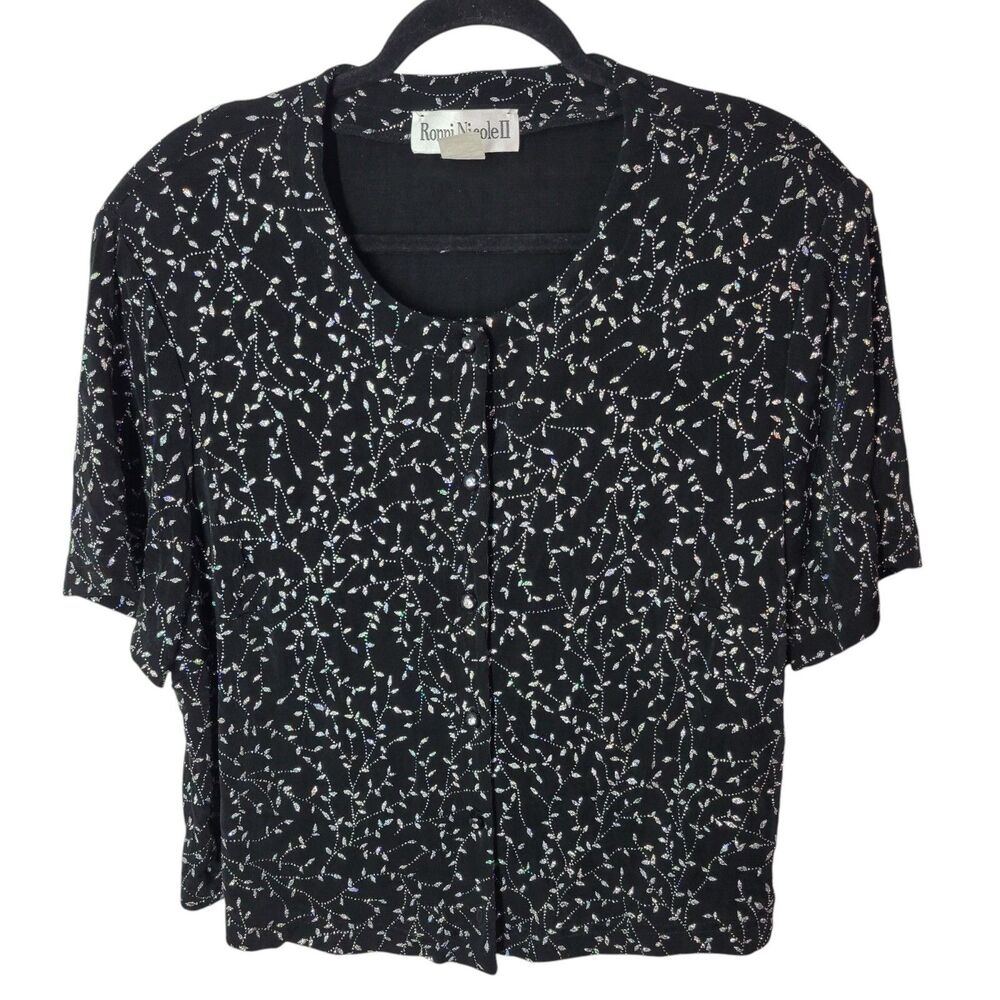 Ronni Nicole II by Ouida Womens Sz 20W Black Embellished Button Down Shirt